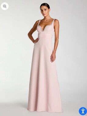 Mac Duggal Blush Pink Maxi Gown with Beaded V-Neck